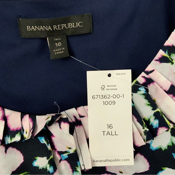 Banana Republic Dress Sz 16 Tall Floral Ruffle Pleated Neck Chiffon Feminine New - Picture 9 of 15